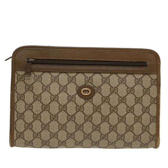 GUCCI GG Canvas Clutch Bag PVC Leather Beige Auth yk7935B - Picture 2 of 16